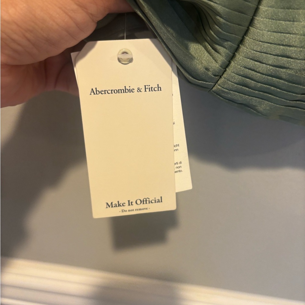Women's Satin Sage Green Pleated Crop Top Abercrombie & Fitch - Size Medium NWT - Picture 9 of 9